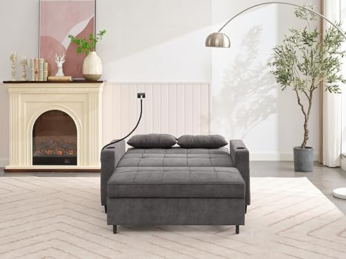 Green Convertible Sleeper Sofa Bed with USB Charging Cupholders R804984