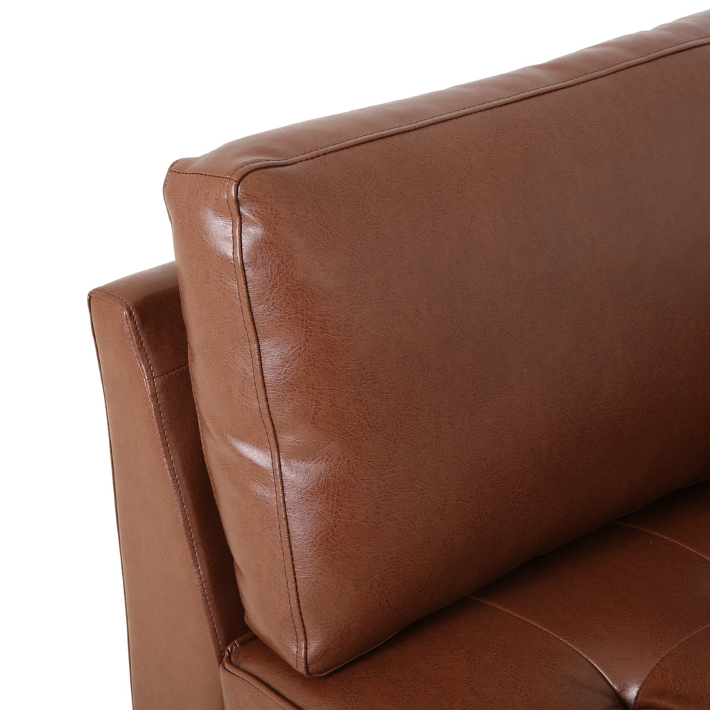 Cognac Brown Faux Leather Tufted Chaise Lounge Y44362