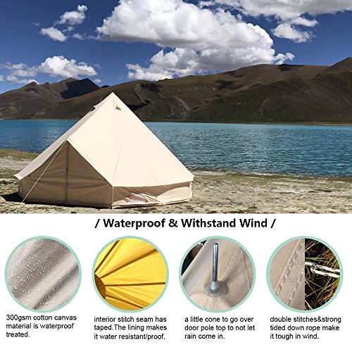 Beige Large Waterproof Cotton Canvas Bell Tent with Roof Stove Jack Hole U492491