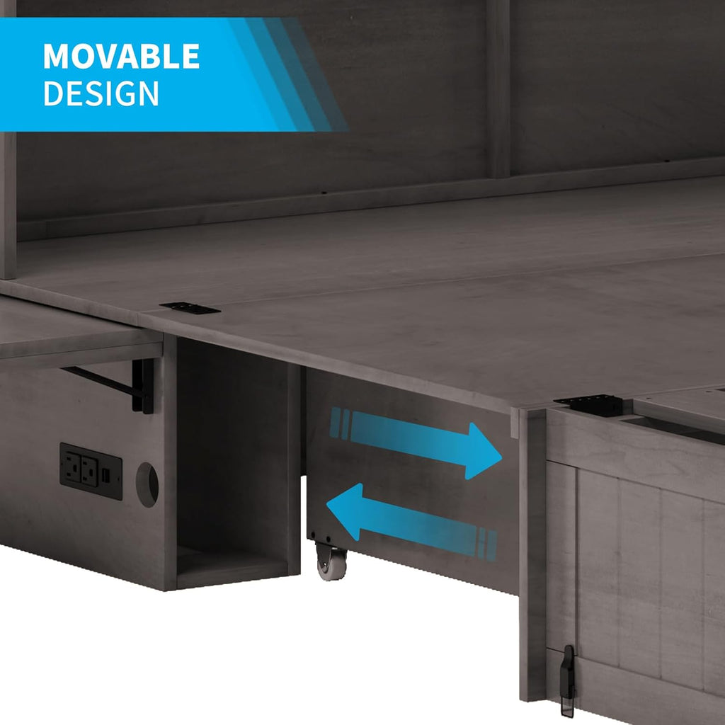 Queen Size Grey Murphy Bed with Foldable Foam Mattress N9888