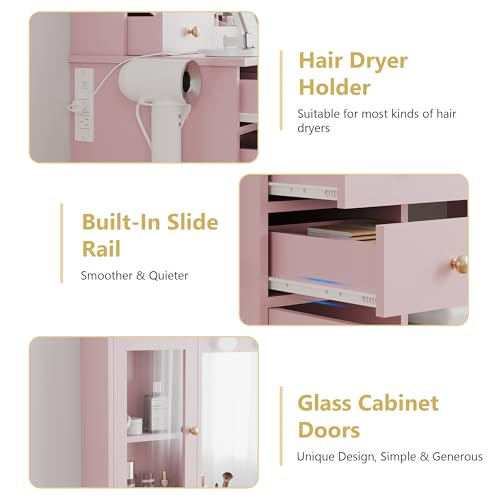 White Vanity Desk with Mirror and Lights and Storage Drawers G174839