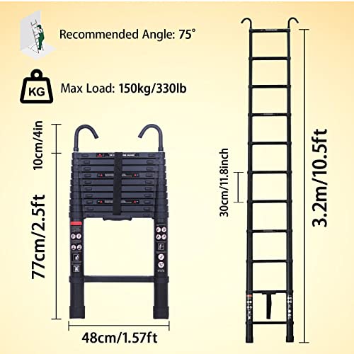 20.5ft Aluminum Telescoping Ladder with 2 Roof Hooks J870