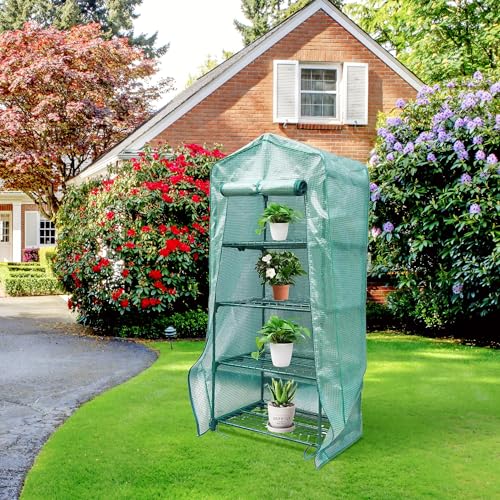 4 Tier Greenhouse Replacement Cover with Roll-Up Zipper Door PE Plant Greenhouse Cover R886