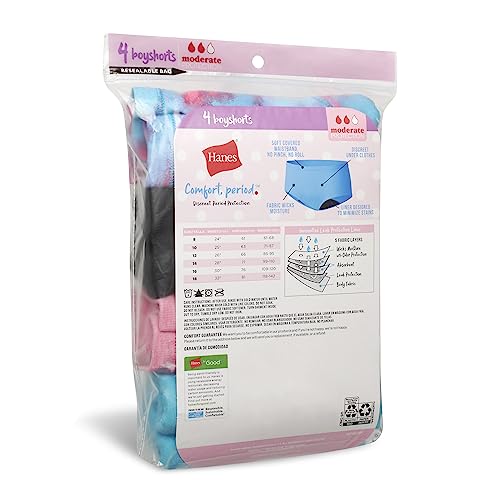 Girls' Boys' Short & Hipster Period Underwear, Moderate Protection, Multi-Pack O7518