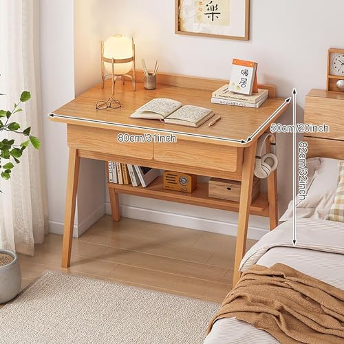 Walnut Wood Writing Desk with Drawers and Storage Shelves B37095