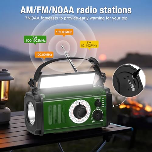 37000mWh Hand Crank Solar NOAA AM FM Weather Radio with Flashlight Reading Lamp SOS Alarm Compass Power Bank J119