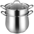 2-Tier Stainless Steel Steamer Pot with Tempered Glass Lid Y279