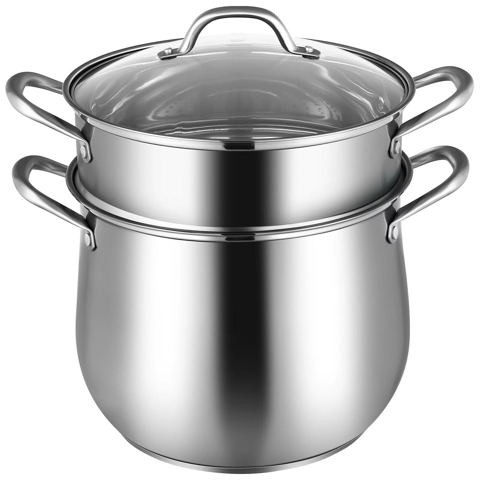 2-Tier Stainless Steel Steamer Pot with Tempered Glass Lid Y279