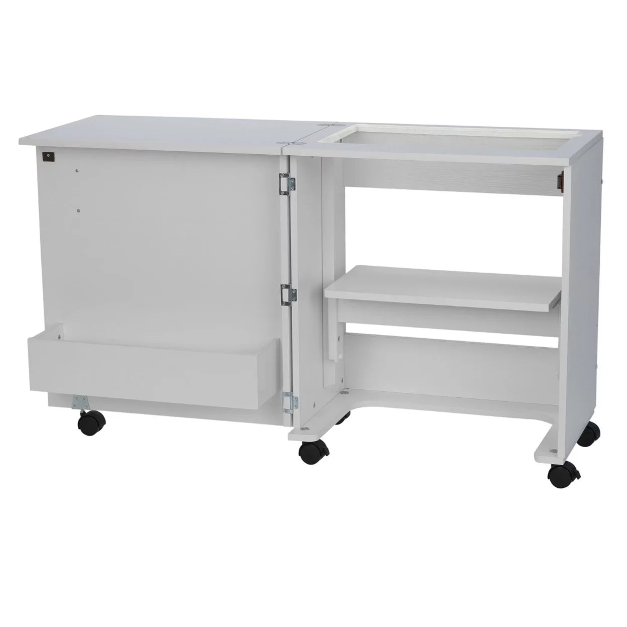 White Sewing and Craft Table with Storage and Adjustable 3-Position Lift L95208