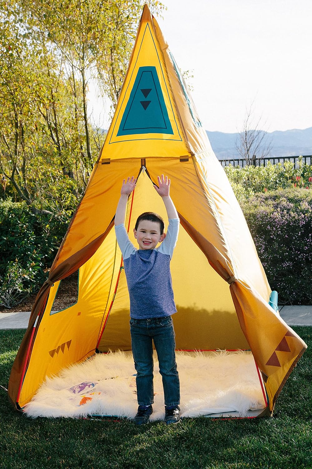 59" x 59" x 96" Brown Kids Giant Tee Pee Tent Playhouse Y176290