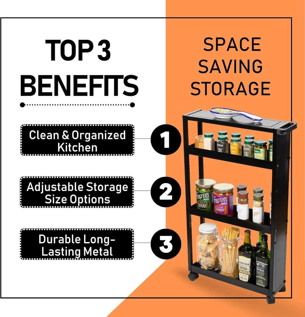 Black 4 Tier Rolling Metal Storage Cart J8640