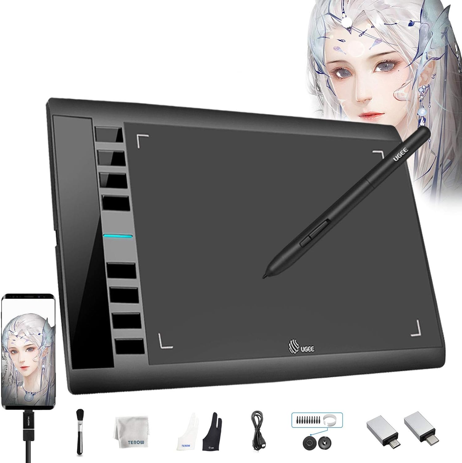 10x6 Inch Wireless Graphics Drawing Tablet with 12 Hot Keys & 8192 Levels Battery-Free Stylus T95175