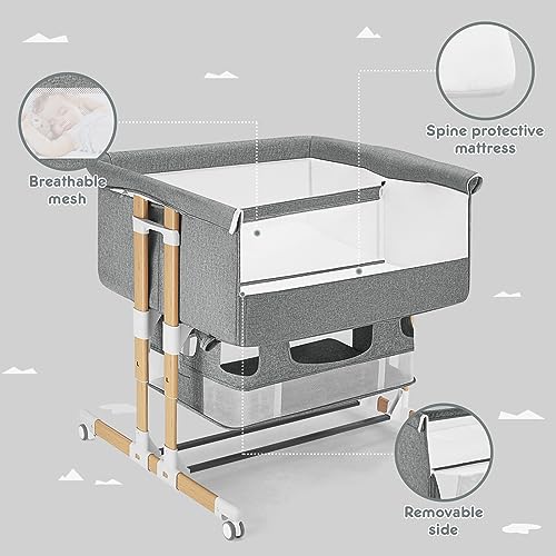 3 in 1 Baby Bassinet Bedside Sleeper with Storage, Grey L5542