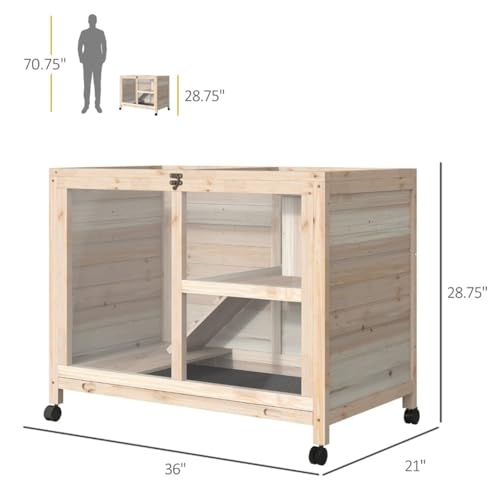 Blue & White Wooden Rabbit Hutch with Tray and Wheels L1903