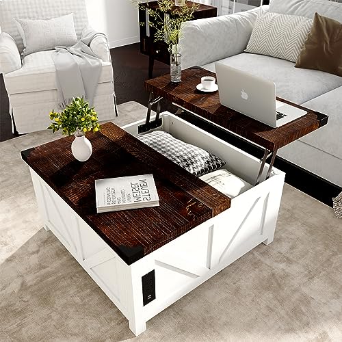 Brown Wood Lift Top Coffee Table with Storage and USB Port R611
