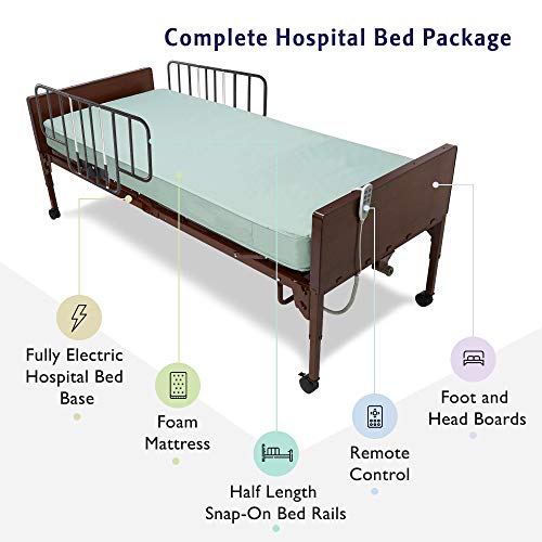 80" x 36" Fully Adjustable Electric Hospital Bed with Foam Mattress and Half Rails W70152
