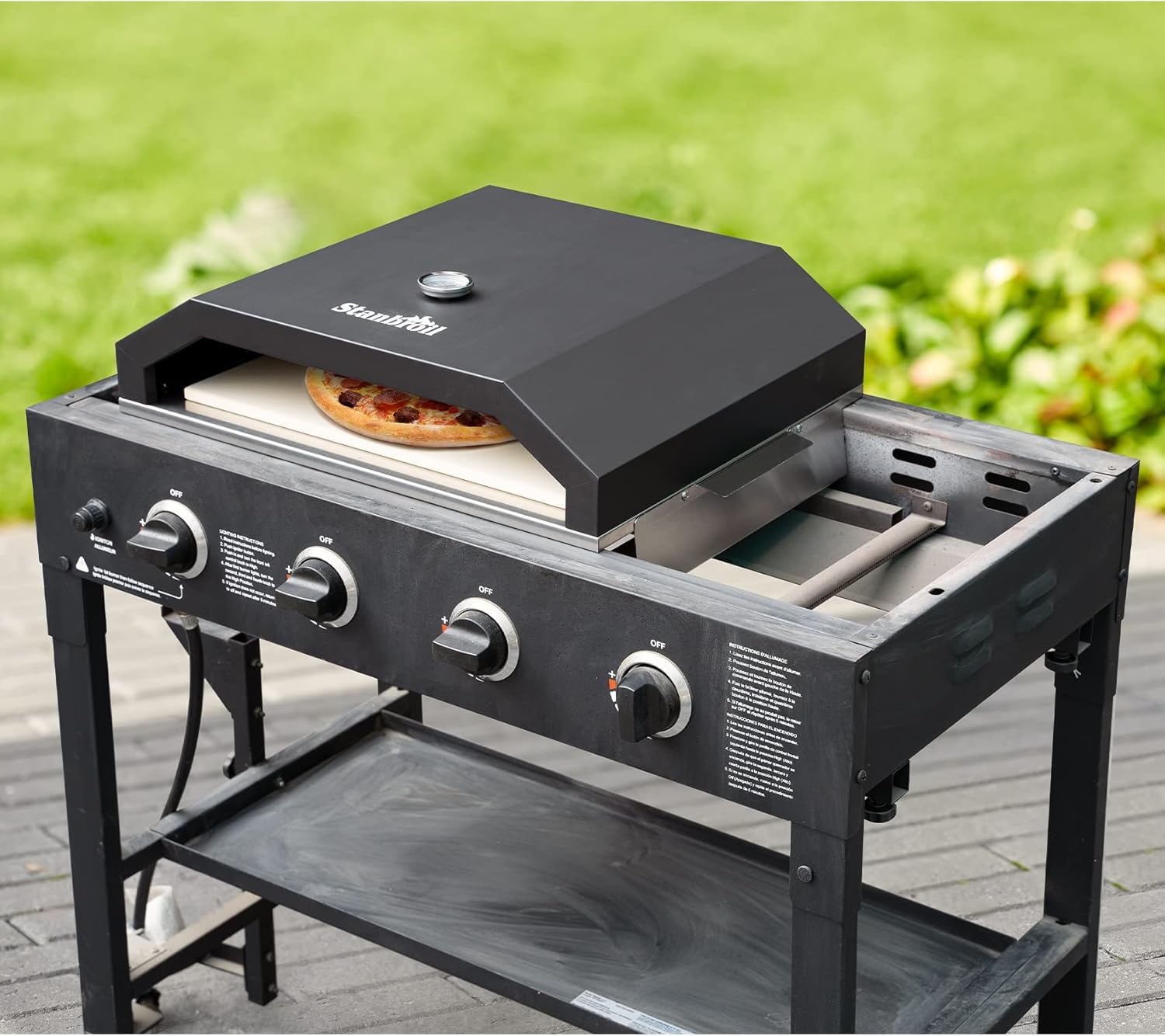 Pizza Oven with Side Panels and Temperature Gauge, 17.7 in. x 13.7 in. Pizza Stone R78756