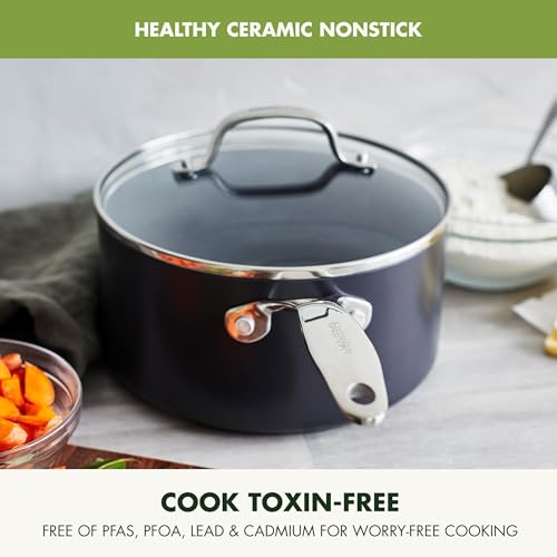 2QT and 3QT Hard Anodized Ceramic Nonstick Saucepan Pot Set with Lids, Gray C784331