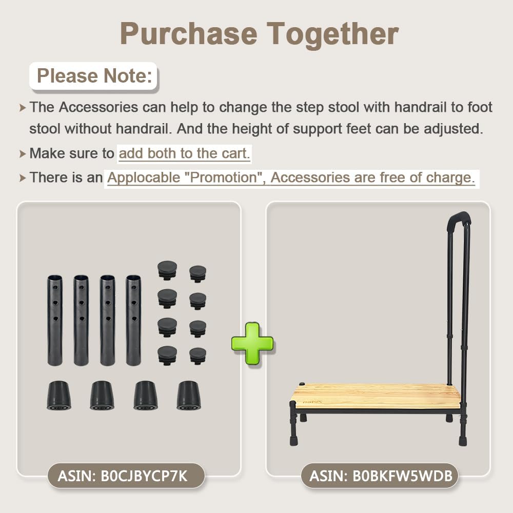Adjustable Height Bed Step Stool with Handrails K835