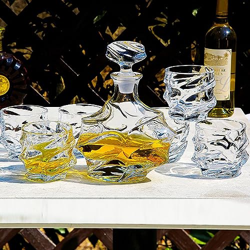 Crystal Whiskey Decanter 25oz with Glasses Set 10.8oz C4262
