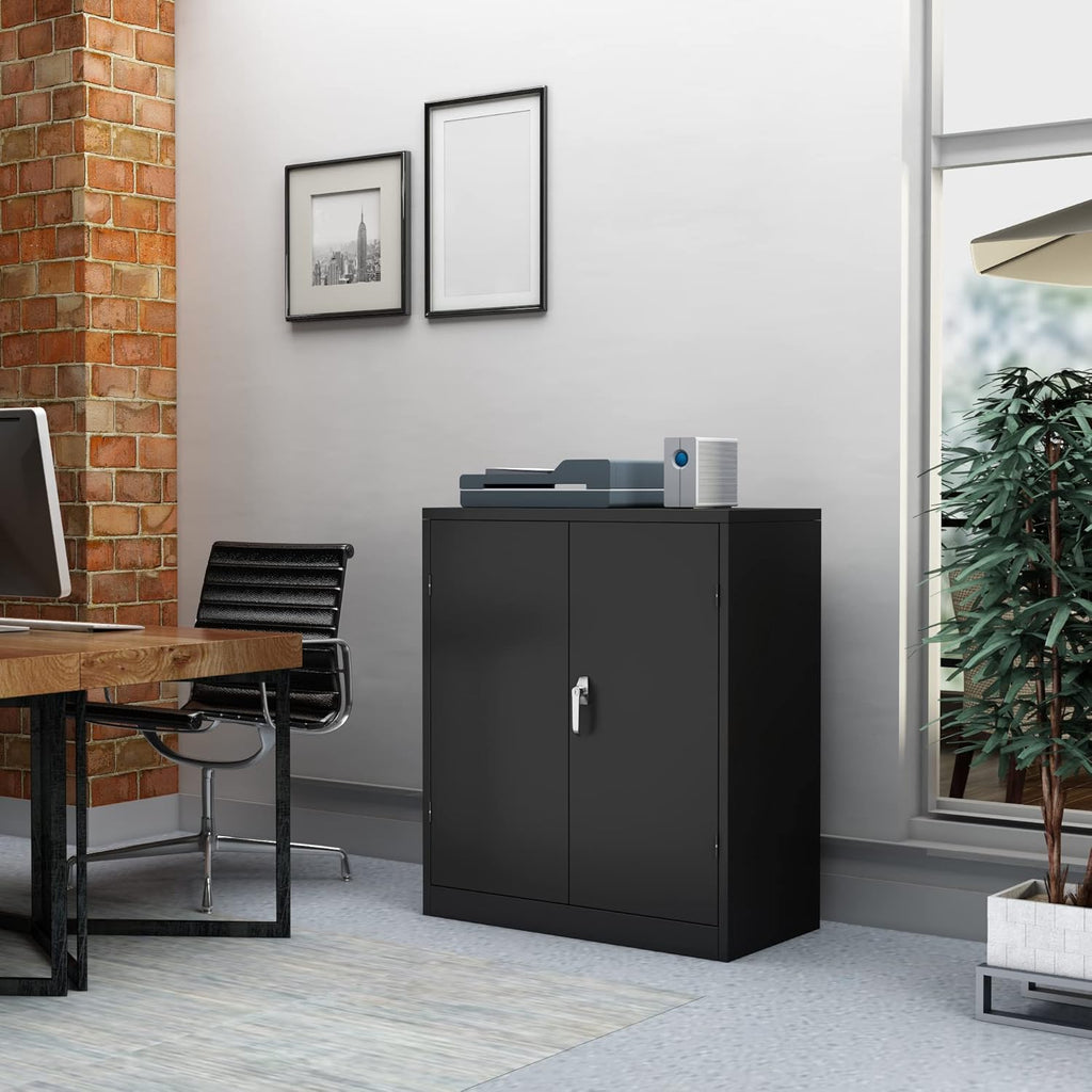 Black Locking Metal Storage Cabinet with Adjustable Shelves, W36'' x D18'' x H41.6'' K330140
