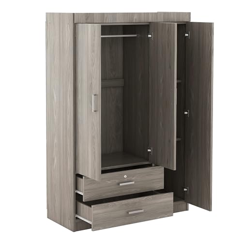 Gray Wood Armoire Wardrobe with Mirror S19775