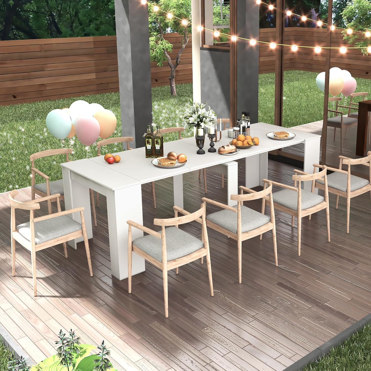 White Wooden Expandable Dining Table K3558