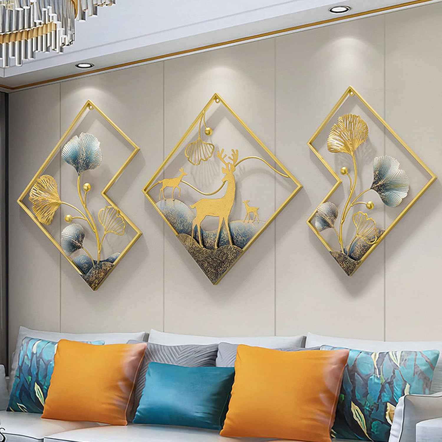 Metal Wall Art 3 Piece Large 3D Ginkgo Leaf 78x27in Q996