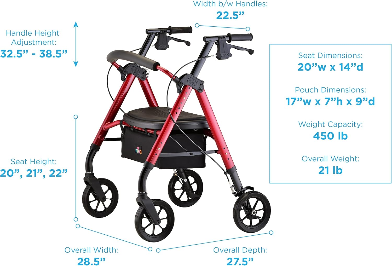 Red Heavy Duty Extra-Wide Rollator T77868
