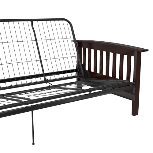 Brown Full Size Wood and Black Metal Futon Frame O29045