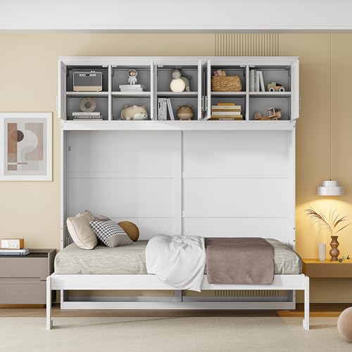 Full Size Murphy Bed with Drawer, Gray Q7150