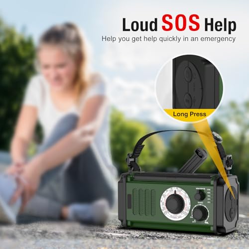 37000mWh Hand Crank Solar NOAA AM FM Weather Radio with Flashlight Reading Lamp SOS Alarm Compass Power Bank J119