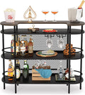 Black and Walnut 4 Tier Bar Cabinet with Storage Shelves F7515