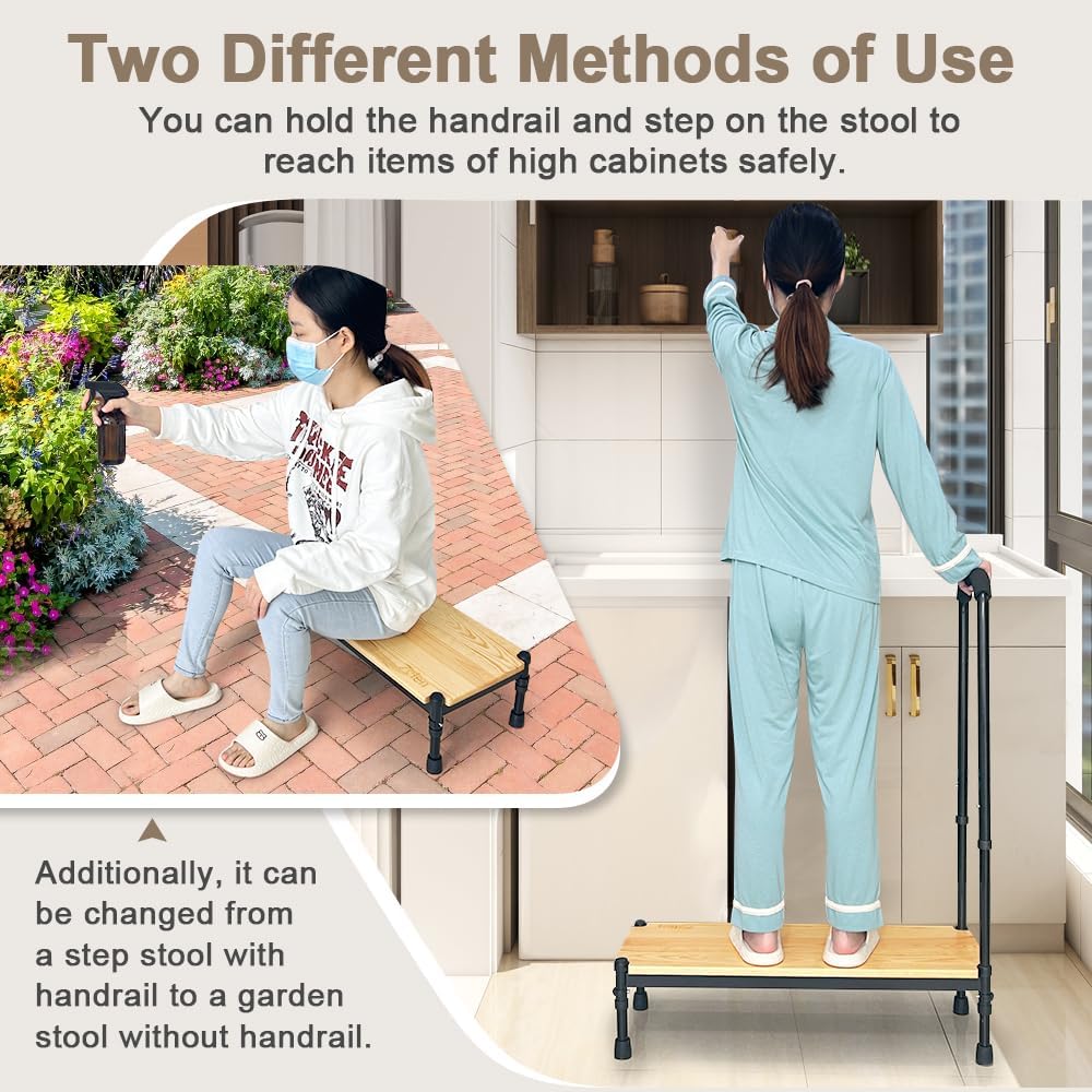 Adjustable Height Bed Step Stool with Handrails K835