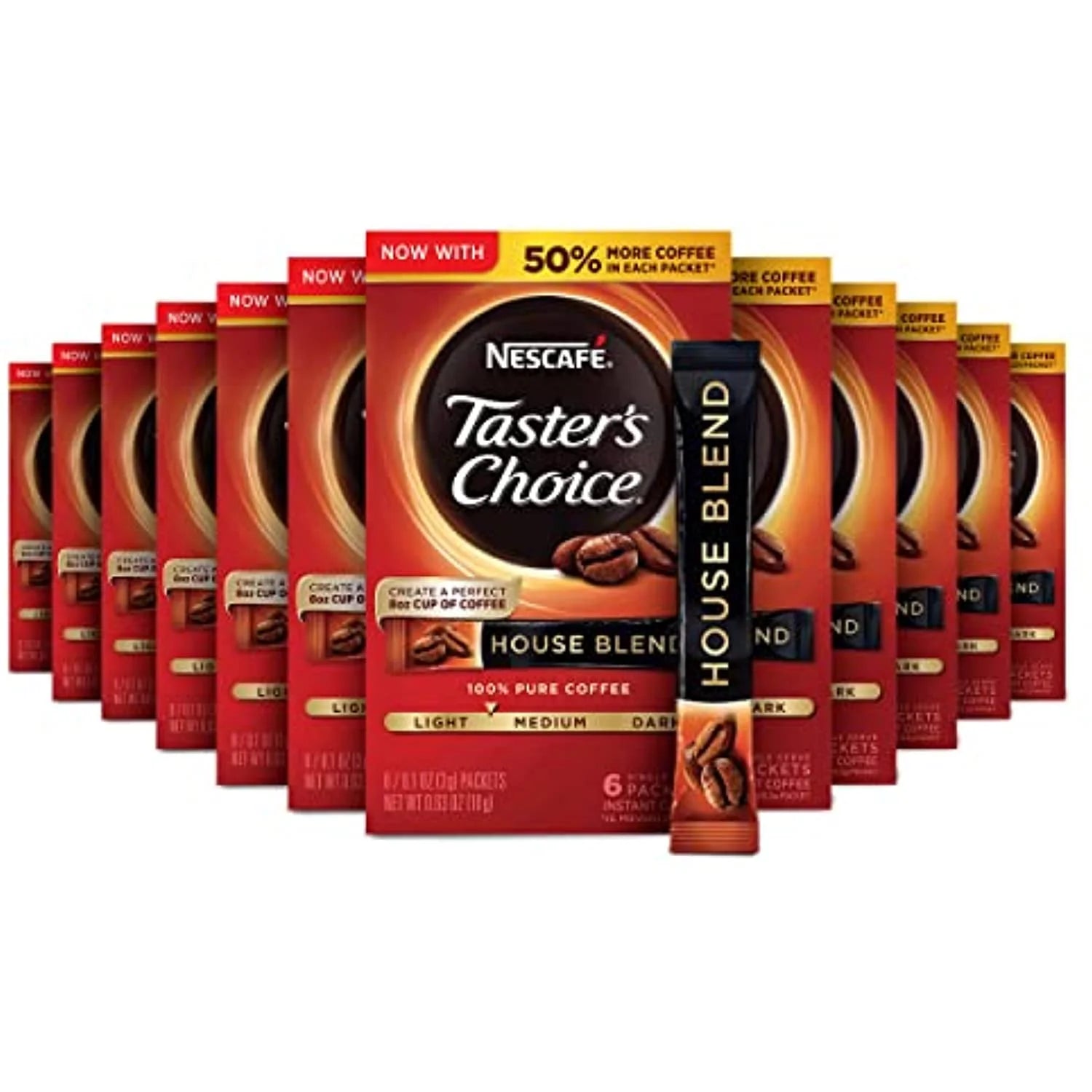 12 Boxes (72 Packets) House Blend Light Medium Roast Instant Coffee H1444