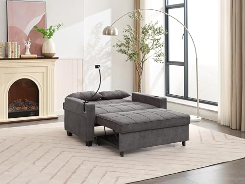 Green Convertible Sleeper Sofa Bed with USB Charging Cupholders R804984