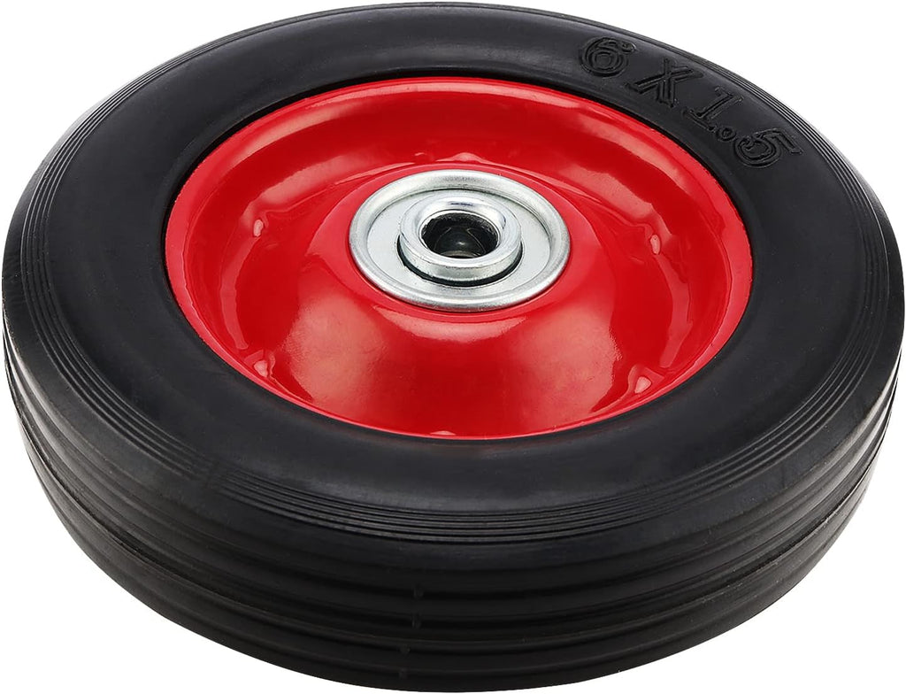 4 Pack 6 Inch Solid Rubber Flat Free Hand Truck Wheel with 5/8 Inch Axle Size E102