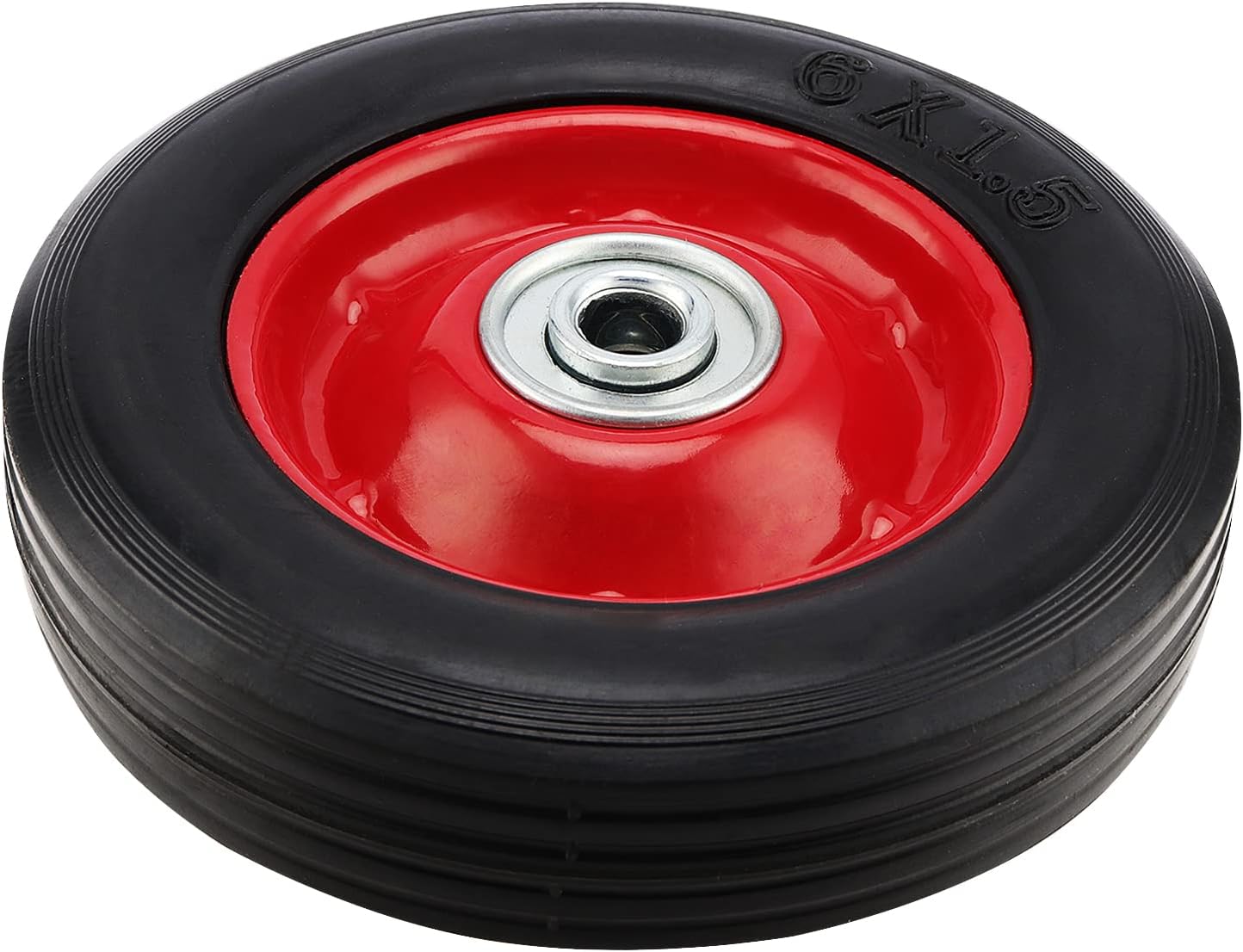 4 Pack 6 Inch Solid Rubber Flat Free Hand Truck Wheel with 5/8 Inch Axle Size E102