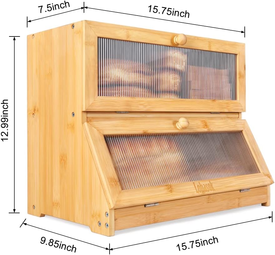 Double Layer Bamboo Bread Box with Window H1402