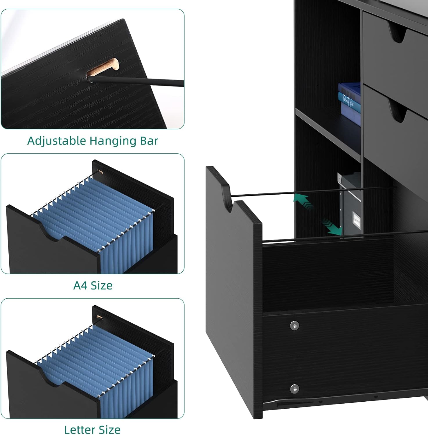 Black 3 Drawer Wood File Cabinet Z655458