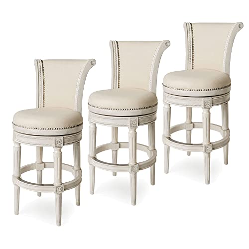 Weathered Oak Finish Sand Color Fabric Upholstered Barstool with Back, Set of 3 Y81578