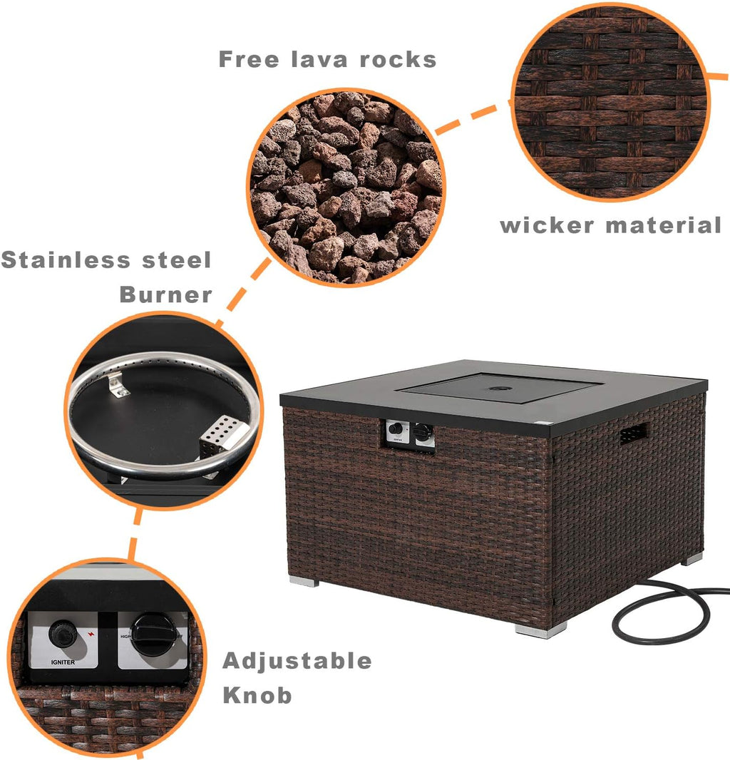 32-inch Square Espresso Brown Wicker Propane Fire Table O196