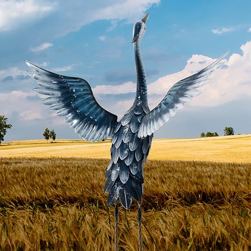 33 Inch Blue Metal Crane Statue X408910