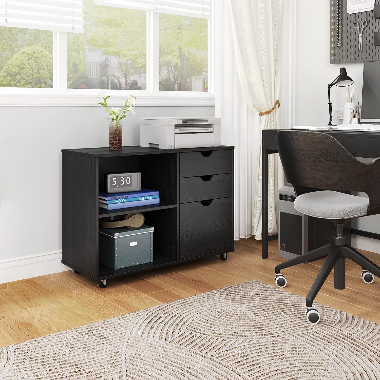 Black 3 Drawer Wood File Cabinet Z655458