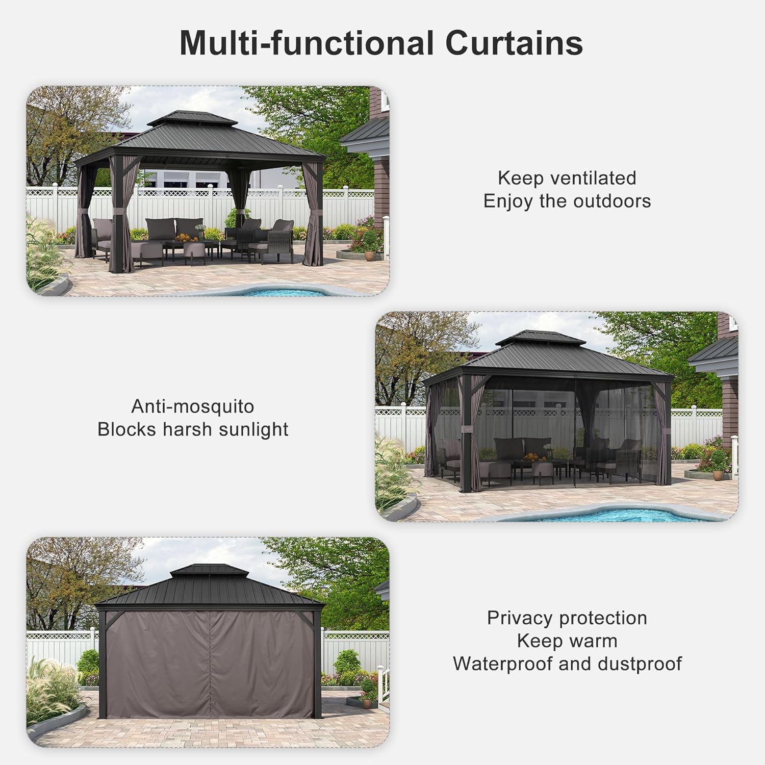 12' X 14' Grey Aluminum Hardtop Gazebo V4205