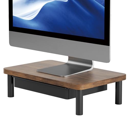 Black Wooden Monitor Stand Riser with Drawer E943