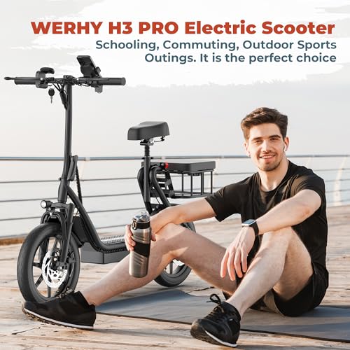Electric Scooter with Seat, 500W Motor, 14'' Tires, Foldable E-Scooter with Suspension P688