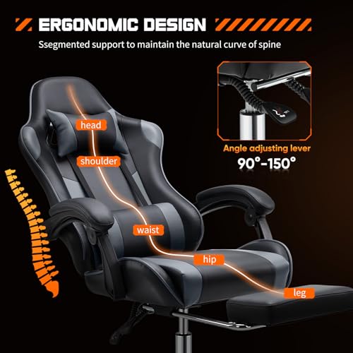 Grey PU Leather Reclining Gaming Chair with Footrest N106495