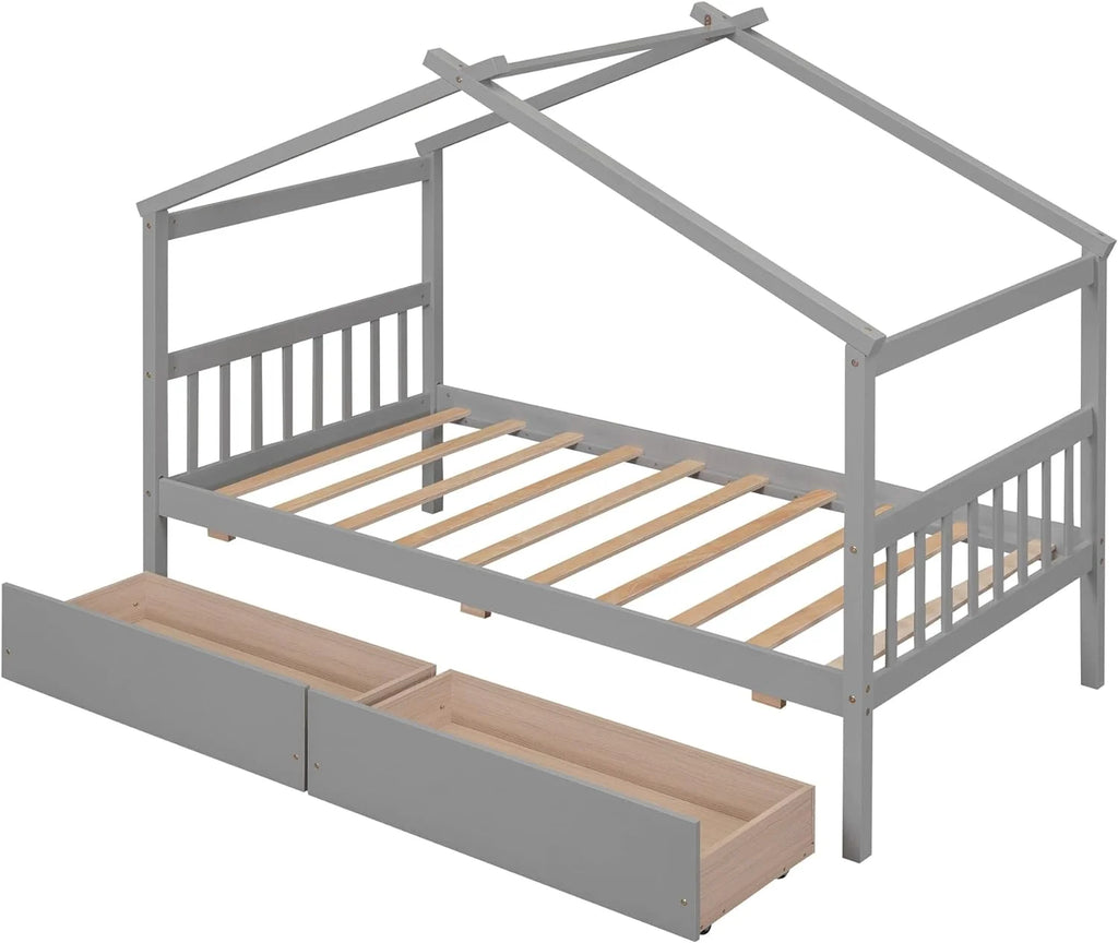 Gray Wooden Platform Bed With Drawers Y832