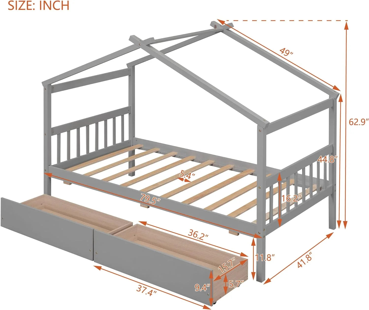 Gray Wooden Platform Bed With Drawers Y832